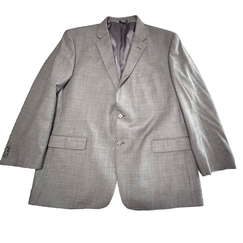 Vtg Tommy Hilfiger Blazer Gray 100% Wool Sharkskin Jacket Sport‎ Coat Men's 48R